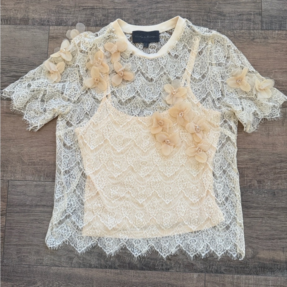 Sunday in Brooklyn Cream Lace Floral Blouse